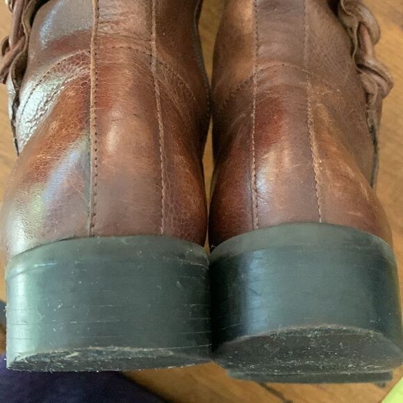 VINTAGE Knotted Leather Trim Brass Buckle Knee High Riding Boots Sz 6.5 - Picture 9 of 11